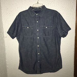 Grey Denim Short Sleeve Button Up Polo